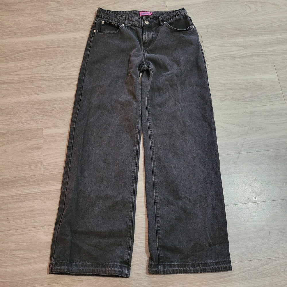 Edikted Women Black Wide Leg Baggy Jeans Size Medium 30x31 High Rise Denim
